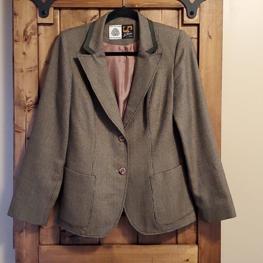 Lee Parker Vintage Brown Pinstripe Pure Wool 2 Button Blazer Est Size S/M